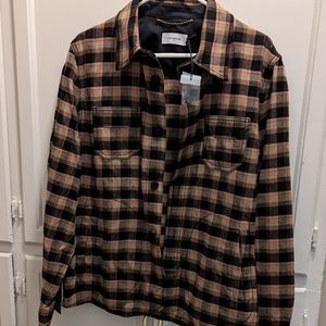 Coach Men's Plaid Shirt Black and Tan L